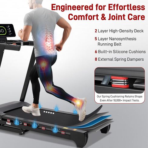 Heavy Duty Treadmill for Home, 20"x 50" Running Area, 12 MPH, Auto Incline | 500 LB Capacity, LED Display, 20-Level Auto Incline, Bluetooth Speaker, Foldable, App in Kuwait