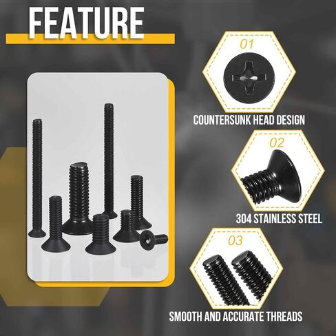 DTGN 1/4"-20x1 Flat Head Machine Screws - 30pcs - Good for Furniture and Machinery - 304 Stainless Steel Phillips Machine Screws Bolts - Black Oxide Finish in Kuwait