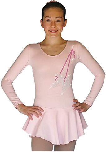ChloeNoel DLP728 Plain Solid Sanded Poly Spandex Figure Skating Dress Light Solid Pink w/Ribbon Skate Flakes in Kuwait