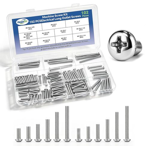 Machine Screw Kit,102PCS #6-32#8-32 Electrical Long Outlet Screws Phillips Pan Head Electricians 304 Stainless Steel Screws 5/8 to 2 inch for Electrical Wall Plate Switch, Receptacles Mounting Screw in Kuwait