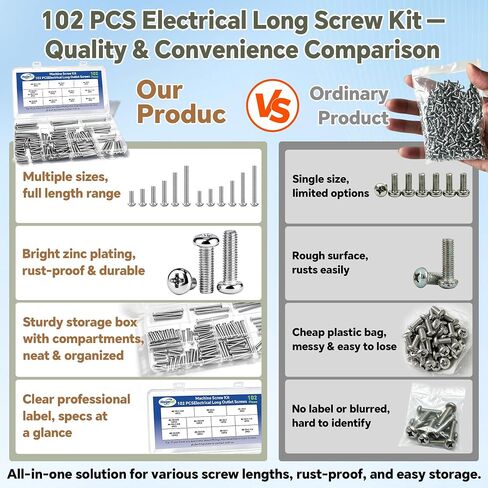 Machine Screw Kit,102PCS #6-32#8-32 Electrical Long Outlet Screws Phillips Pan Head Electricians 304 Stainless Steel Screws 5/8 to 2 inch for Electrical Wall Plate Switch, Receptacles Mounting Screw in Kuwait