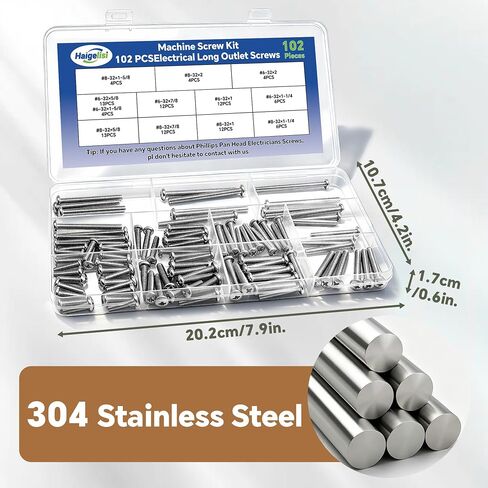 Machine Screw Kit,102PCS #6-32#8-32 Electrical Long Outlet Screws Phillips Pan Head Electricians 304 Stainless Steel Screws 5/8 to 2 inch for Electrical Wall Plate Switch, Receptacles Mounting Screw in Kuwait