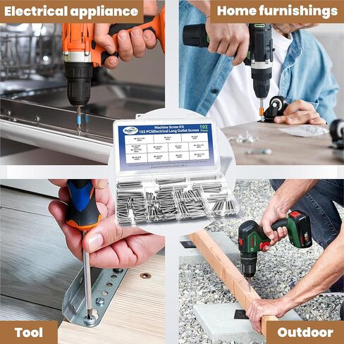 Machine Screw Kit,102PCS #6-32#8-32 Electrical Long Outlet Screws Phillips Pan Head Electricians 304 Stainless Steel Screws 5/8 to 2 inch for Electrical Wall Plate Switch, Receptacles Mounting Screw in Kuwait