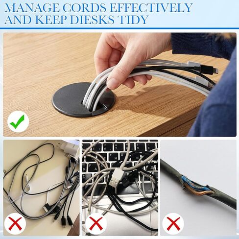 3pcs 1.5 Inch Desk Hole Grommet, Black Detachable Desk Hole Cover for Organizing Protecting Wires, U-Shaped Countertop Grommet for Home Office Computer Cables in Kuwait