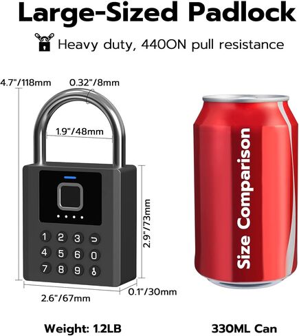 Anweller Heavy Duty Fingerprint Padlock with Key, Pad Lock with Code Keypad, Weatherproof Smart Bluetooth Electronic Digital Combination Lock for Gate Outdoor Fence Storage Unit Locker Shed Pool in Kuwait