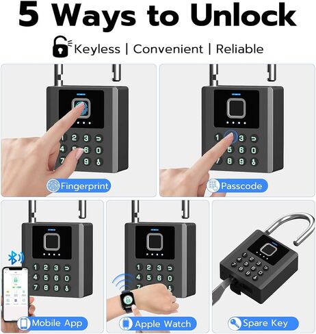 Anweller Heavy Duty Fingerprint Padlock with Key, Pad Lock with Code Keypad, Weatherproof Smart Bluetooth Electronic Digital Combination Lock for Gate Outdoor Fence Storage Unit Locker Shed Pool in Kuwait