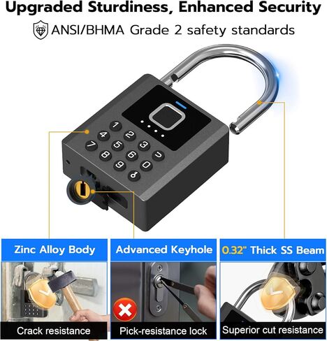 Anweller Heavy Duty Fingerprint Padlock with Key, Pad Lock with Code Keypad, Weatherproof Smart Bluetooth Electronic Digital Combination Lock for Gate Outdoor Fence Storage Unit Locker Shed Pool in Kuwait