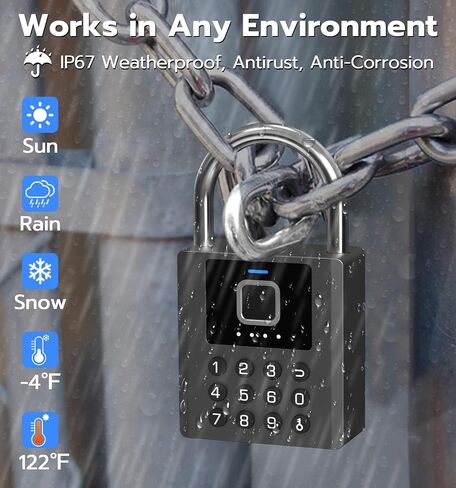 Anweller Heavy Duty Fingerprint Padlock with Key, Pad Lock with Code Keypad, Weatherproof Smart Bluetooth Electronic Digital Combination Lock for Gate Outdoor Fence Storage Unit Locker Shed Pool in Kuwait