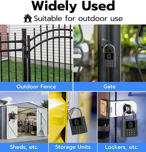 Anweller Heavy Duty Fingerprint Padlock with Key, Pad Lock with Code Keypad, Weatherproof Smart Bluetooth Electronic Digital Combination Lock for Gate Outdoor Fence Storage Unit Locker Shed Pool in Kuwait