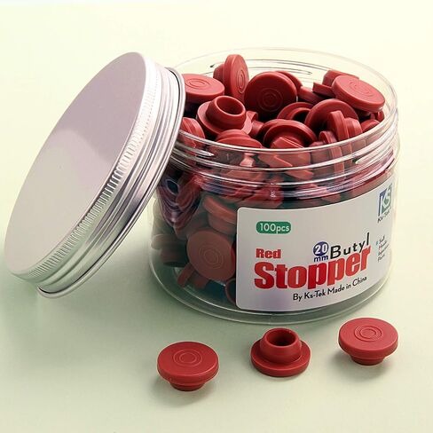 Ks-Tek 100Pcs 20mm Self Healing Injection Ports(Red),vials Rubber stoppers,Butyl Cap for Glass Bottle& Mushroom Liquid Culture Mason Jars Lid in Kuwait