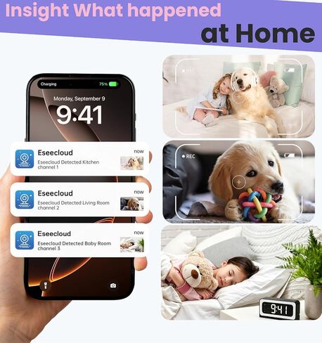 Gyliziex Clock Camera 2K, 5Ghz & 2.4Ghz WiFi Indoor Security Camera with Alarm, Full Colored Night Vision, Smart Motion Detection, Local Storage in Kuwait