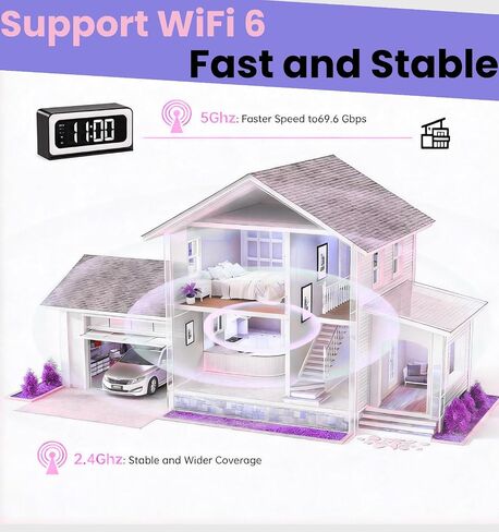 Gyliziex Clock Camera 2K, 5Ghz & 2.4Ghz WiFi Indoor Security Camera with Alarm, Full Colored Night Vision, Smart Motion Detection, Local Storage in Kuwait