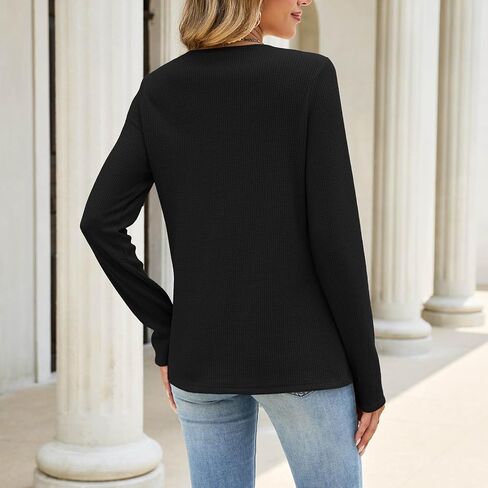 Womens Hollow Out Crochet Lace Crewneck Long Sleeve Waffle Knit Top | Soft Lightweight Waffle Thermal Knit Fabric, Slim Fit, Versatile Daily Casual Layering Tee in Kuwait