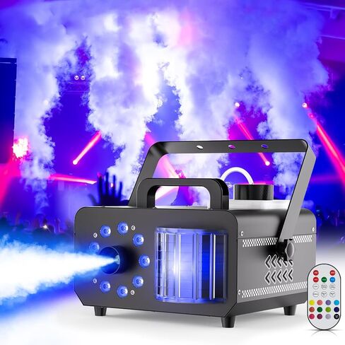 آلة ضباب مع 9 مصابيح LED RGBW، آلة دخان احترافية 1200 وات، خزان سعة 1 لتر، مخرج 3000CFM، 14 لونًا لحفلات DJ وحفلات الزفاف والهالوين in Kuwait