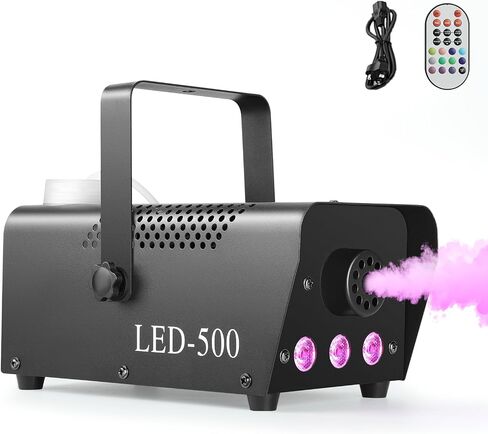 آلة الضباب 500 واط مع 14 لون RGB LED أضواء ووضع تلقائي، 2000CFM آلة دخان الضباب مع جهاز تحكم عن بعد لاسلكي للحفلات الداخلية والخارجية وحفلات الزفاف DJ مرحلة الهالوين، أسود in Kuwait