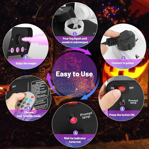 آلة الضباب 500 واط مع 14 لون RGB LED أضواء ووضع تلقائي، 2000CFM آلة دخان الضباب مع جهاز تحكم عن بعد لاسلكي للحفلات الداخلية والخارجية وحفلات الزفاف DJ مرحلة الهالوين، أسود in Kuwait