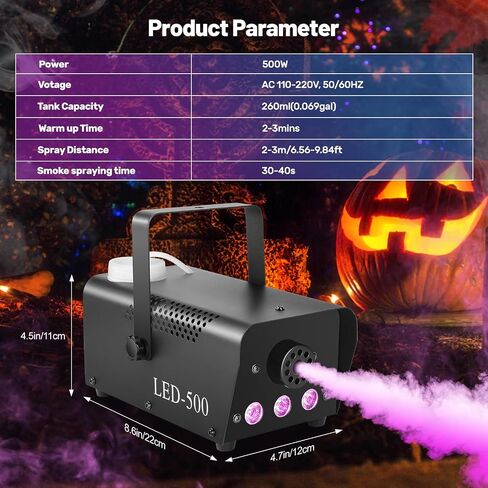 آلة الضباب 500 واط مع 14 لون RGB LED أضواء ووضع تلقائي، 2000CFM آلة دخان الضباب مع جهاز تحكم عن بعد لاسلكي للحفلات الداخلية والخارجية وحفلات الزفاف DJ مرحلة الهالوين، أسود in Kuwait