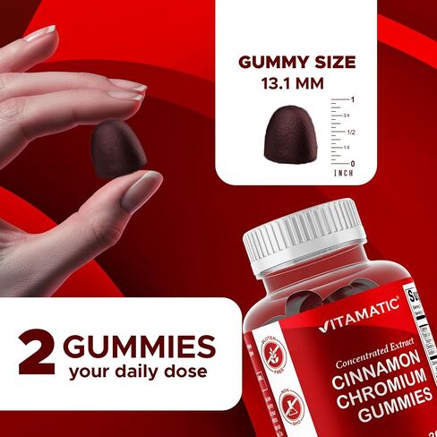 علكات الكروم Vitamatic الخالية من السكر مع قرفة سيلان - 2000 مجم مكافئ لكل حصة (من المستخلص 83 مجم) - غير معدلة وراثيًا، خالية من الغلوتين - 60 علكة نباتية in Kuwait