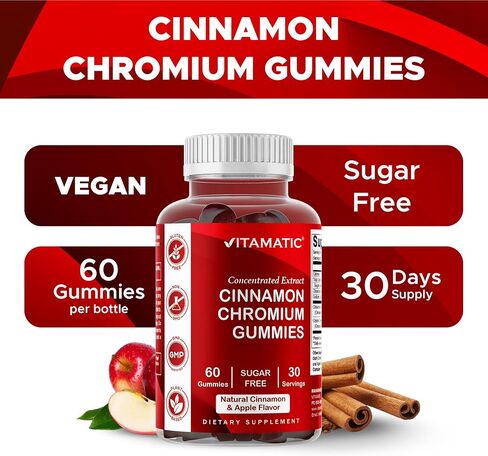 علكات الكروم Vitamatic الخالية من السكر مع قرفة سيلان - 2000 مجم مكافئ لكل حصة (من المستخلص 83 مجم) - غير معدلة وراثيًا، خالية من الغلوتين - 60 علكة نباتية in Kuwait