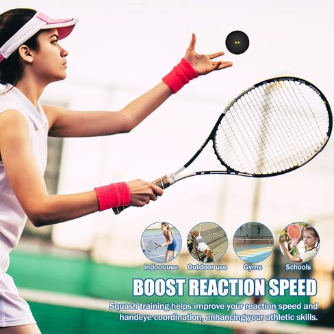 Toddmomy 3 Pieces Double Yellow Dot Squash Ball Professional High Elasticity Rubber Squash Racket Balls for Training, Practice and Competition in Kuwait