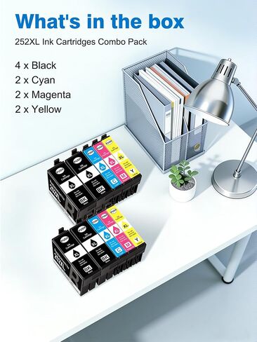 Weemay 252XL خراطيش الحبر التحرير والسرد استبدال المعاد تصنيعها لخراطيش الحبر Epson 252XL لطابعة Epson Workforce WF-3640 WF-3620 WF-7720 WF-7710 WF-7620 WF-7610 WF-7210 WF-7110 (10 عبوات) in Kuwait