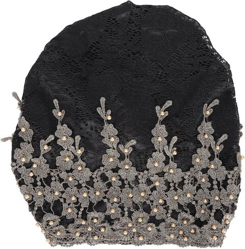 Tnfeeon Bonnet Casual Hat Fashion Beaded Lace Breathable Loose Lazy Beanie for Women(27 * 23 * 2cm Black) in Kuwait