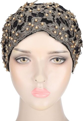 Tnfeeon Bonnet Casual Hat Fashion Beaded Lace Breathable Loose Lazy Beanie for Women(27 * 23 * 2cm Black) in Kuwait