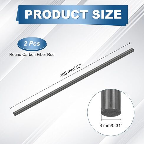 uxcell 2Pcs Carbon Fiber Rods, 8mm Dia 305mm Length 5/16"x12" Solid Matte Round Bar Pole for RC Airplane Cars Model Kite Wing Tube Quadcopter Arm DIY Craft, Black in Kuwait