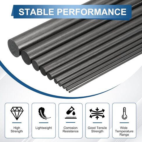 uxcell 2Pcs Carbon Fiber Rods, 8mm Dia 305mm Length 5/16"x12" Solid Matte Round Bar Pole for RC Airplane Cars Model Kite Wing Tube Quadcopter Arm DIY Craft, Black in Kuwait