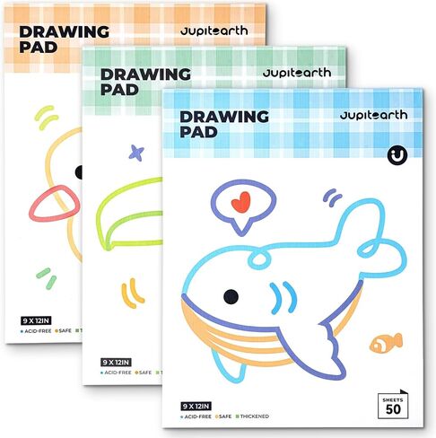 JUPITEARTH Drawing Pad for Kids 3-Pack 9 x 12 Inch, 50 Sheets Acid-Free Thickened Glue-Bound Sketch Book, Art Supplies for Kids Toddlers, Suitable for Coloring Painting for School Home Travel in Saudi Arabia