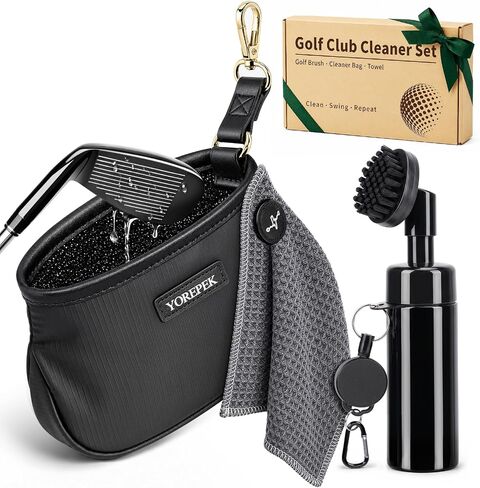 YOREPEK 3-in-1 Golf Club Cleaning Kit, Unique Fathers Day Golf Gifts for Him, Golf Ball Cleaner Pouch with Press-to-Spray Brush, Magnetic Golf Towel Packaged with Box, Gifts for Husband Son Grandpa in Kuwait