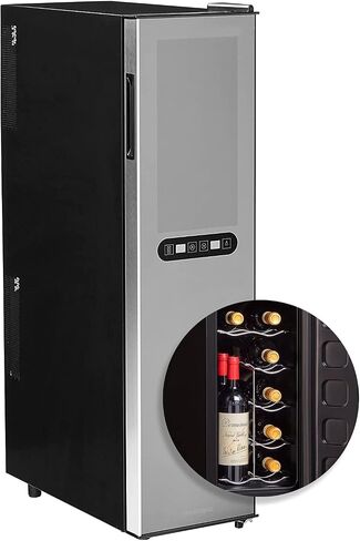 مبرد نبيذ Slimline مكون من 12 زجاجة من Wine Enthusiast - ثلاجة نبيذ قائمة بذاتها موفرة للطاقة - تخزين زجاجات في وضع مستقيم، ترموستات قابل للتعديل، شاشة لمس رقمية (20.3 بوصة × 10.4 بوصة × 25.4 بوصة) in Kuwait