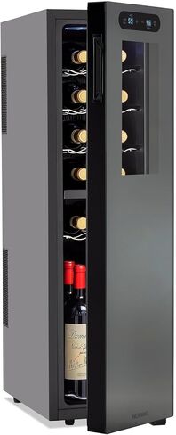 مبرد نبيذ Slimline مكون من 12 زجاجة من Wine Enthusiast - ثلاجة نبيذ قائمة بذاتها موفرة للطاقة - تخزين زجاجات في وضع مستقيم، ترموستات قابل للتعديل، شاشة لمس رقمية (20.3 بوصة × 10.4 بوصة × 25.4 بوصة) in Kuwait