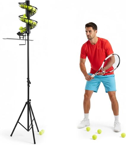 Universal Balls Serving Machine with Extra Track Hold 33 Balls Fixed Frequency Tennis Ball Non-Electric Height Adjustable for Beginners and Children in Kuwait