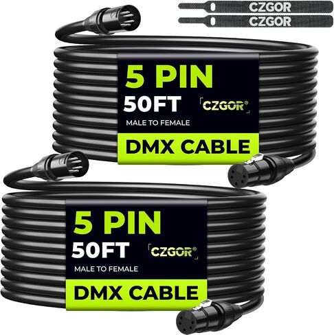 5 Pin DMX Cable 50FT 2 Pack, Czgor 3-Conductor 5-Pin DMX512 Cables Wire | 5Pin XLR Male to Female Signal XLR Connection for Stage Lighting in Saudi Arabia