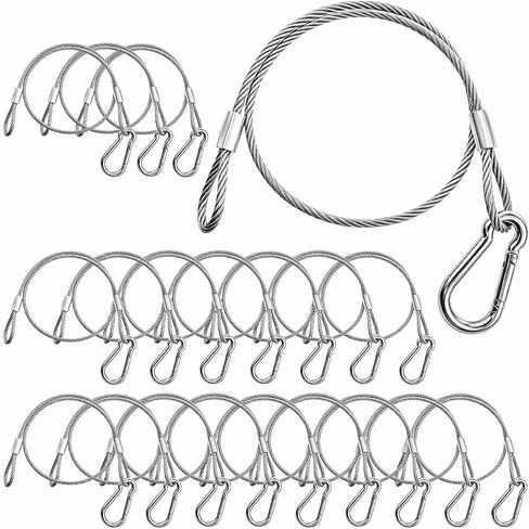 Stage Light Safety Cables, 24 Inch Stainless Steel Security Wire Rope,150 lb Load Duty Safety Cable for DJ Lights, PAR Lights, Moving Head Lights, Projector and Party Lighting Pack of 4(1/8" dia 4pcs) in Kuwait