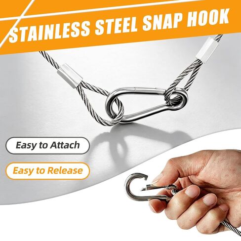 Stage Light Safety Cables, 24 Inch Stainless Steel Security Wire Rope,150 lb Load Duty Safety Cable for DJ Lights, PAR Lights, Moving Head Lights, Projector and Party Lighting Pack of 4(1/8" dia 4pcs) in Kuwait