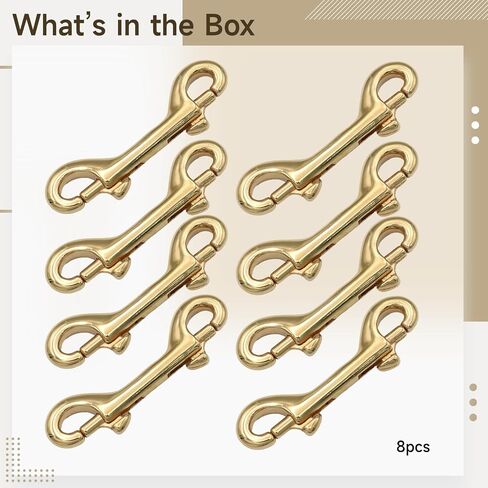 8 Pcs Brass Double End Snap Hook, 3.5 in, Solid Brass Pet Hook for Leashes, Diving Hook Clips for Backpacks, Chains, Straps, Gold Color in Kuwait