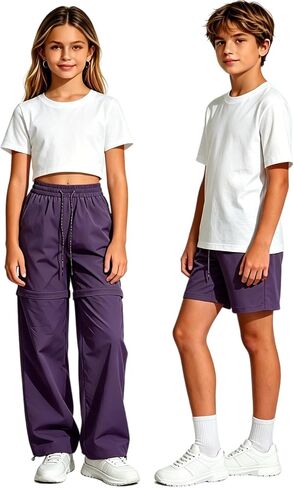 Convertible Hiking Pants Kids Girls,Waterproof Lightweight Zip Off Quick Dry Pants High Waistes Outdoor Trousers in Kuwait