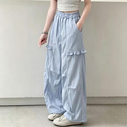Casual Cargo Pants for Girls Wide Leg Comfortable Soft High Elastic Waist Work Joggers Casual Versatile Streetwear Summer in Kuwait
