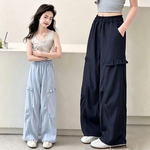 Casual Cargo Pants for Girls Wide Leg Comfortable Soft High Elastic Waist Work Joggers Casual Versatile Streetwear Summer in Kuwait