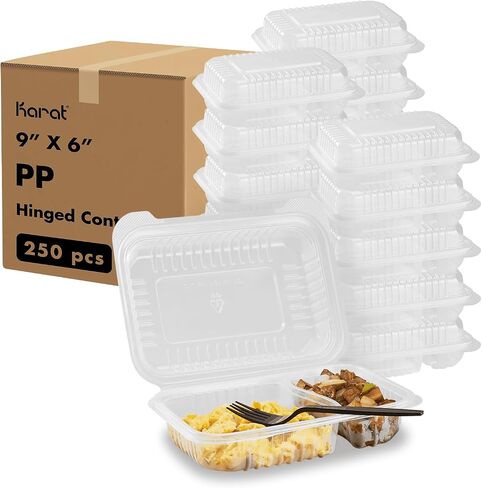 حاويات طعام Karat Clamshell Take Out [9 × 6" - 250 قيراط] صناديق متينة وقابلة للاستخدام في الميكروويف وقابلة للتكديس ومقاومة للتشققات | شفافة in Kuwait