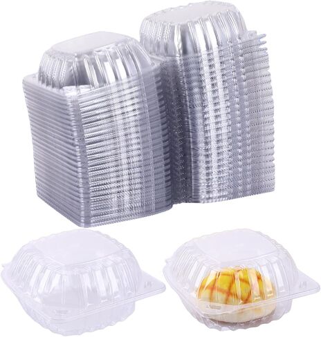 100 Pack of Thickened Plastic Boxes for Cake Slice, Salads, Desserts, Snacks, Hamburger,Pastry, Fruits, Transparent Disposable Hinged Food Containers with Lids, Takeout Tray in Kuwait