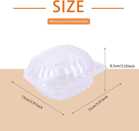 100 Pack of Thickened Plastic Boxes for Cake Slice, Salads, Desserts, Snacks, Hamburger,Pastry, Fruits, Transparent Disposable Hinged Food Containers with Lids, Takeout Tray in Kuwait