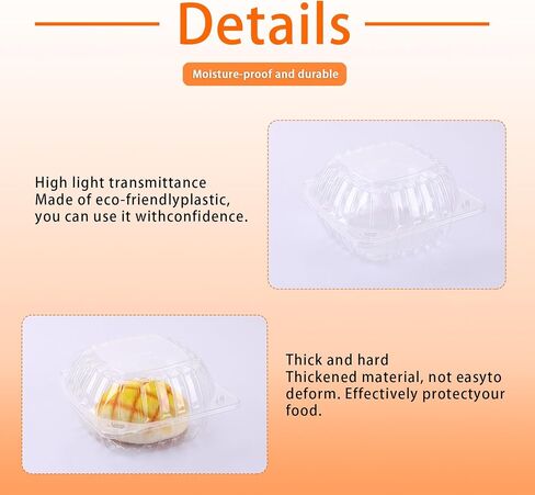 100 Pack of Thickened Plastic Boxes for Cake Slice, Salads, Desserts, Snacks, Hamburger,Pastry, Fruits, Transparent Disposable Hinged Food Containers with Lids, Takeout Tray in Kuwait