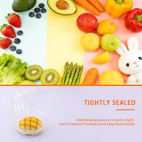 100 Pack of Thickened Plastic Boxes for Cake Slice, Salads, Desserts, Snacks, Hamburger,Pastry, Fruits, Transparent Disposable Hinged Food Containers with Lids, Takeout Tray in Kuwait