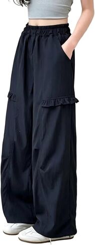 Casual Cargo Pants for Girls Wide Leg Comfortable Soft High Elastic Waist Work Joggers Casual Versatile Streetwear Summer in Kuwait