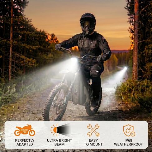 مصباح Baja Style Ebike الأمامي لRidstar Q20/Q20 Lite/Q20 Pro، قابس جوليت 3 دبابيس، 12 فولت - 60 فولت ضوء أمامي مقاوم للماء جهد عريض للمصباح الأمامي الهجين مع حامل مزدوج للتركيب على الطرق الوعرة ضوء الفيضانات in Kuwait