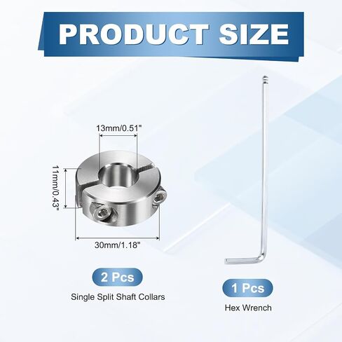 MECCANIXITY 2Pcs Double Split Shaft Collars, 13mm Bore 304 Stainless Steel One-Piece Clamping Collar 30mm OD 11mm Thick Locking Clamp with Set Screw for Industry Machine Tools, Silver in Kuwait