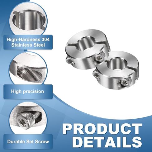 MECCANIXITY 2Pcs Double Split Shaft Collars, 13mm Bore 304 Stainless Steel One-Piece Clamping Collar 30mm OD 11mm Thick Locking Clamp with Set Screw for Industry Machine Tools, Silver in Kuwait